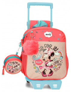 MOCHILA ADAP. 25CM. C/CARRO. MINNIE LOVIN LIFE.